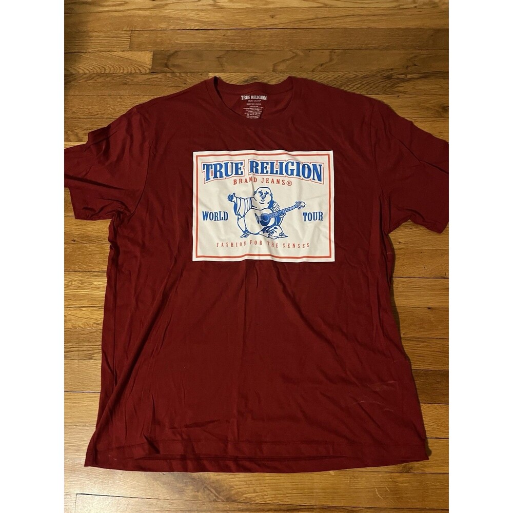 True Religion World Tour Buddha Logo Graphic Red Crew Neck Tee Men’s 3XL